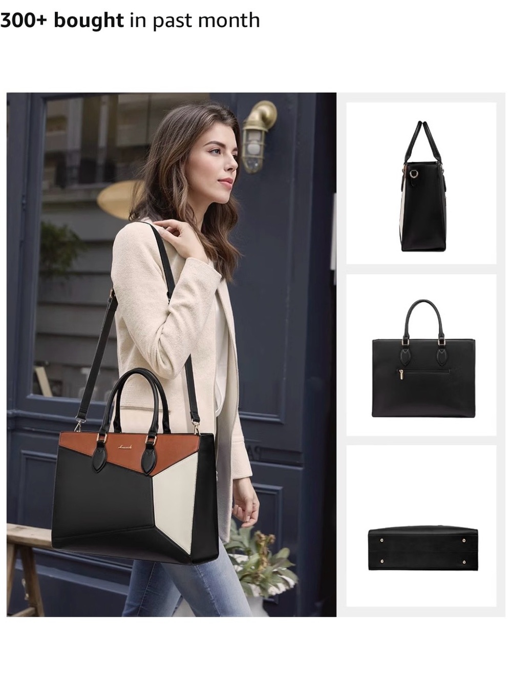 Chic Colorblock Tote Bag - Black, White & Brown